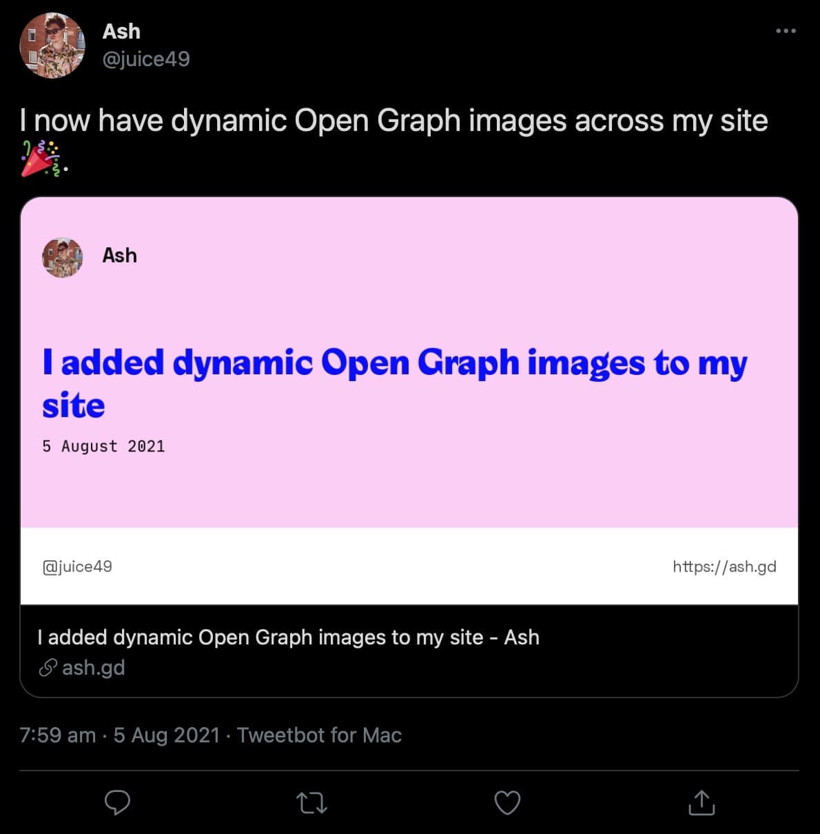 I added dynamic Open Graph images to my site - Ash